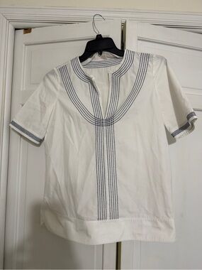 White women’s Tunic Shirt with Navy Trim Tory Burch